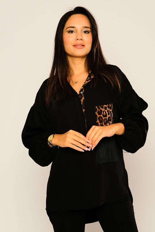 Long Sleeve shirt with Leopard detail pocket