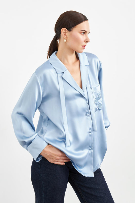 Satin Pocket Detailed Long sleeve Shirt