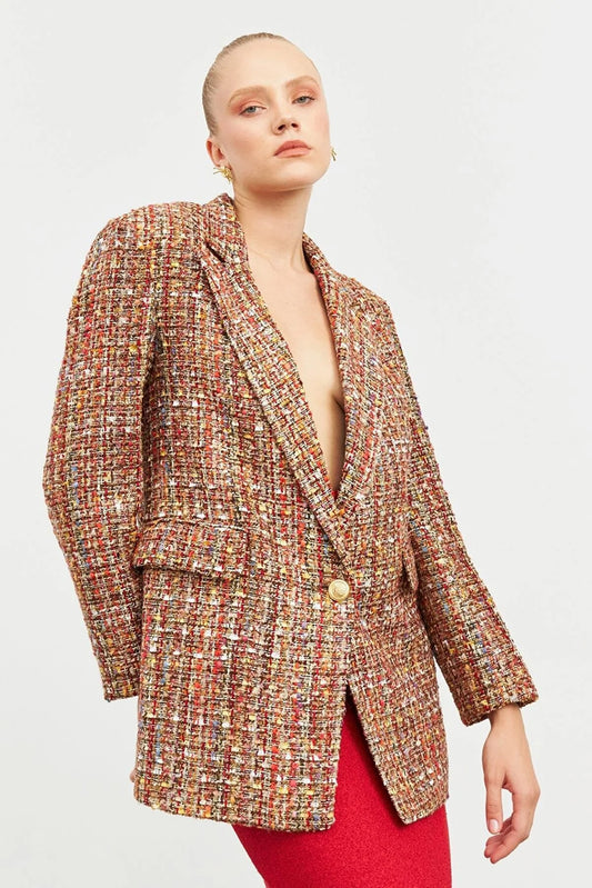 Single Button Woven Detailed Jacket