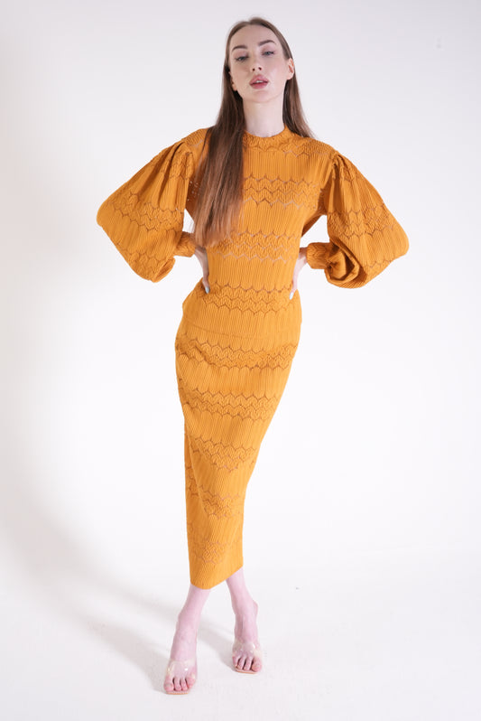 Mustard Patterned Knitwear Skirt Suit