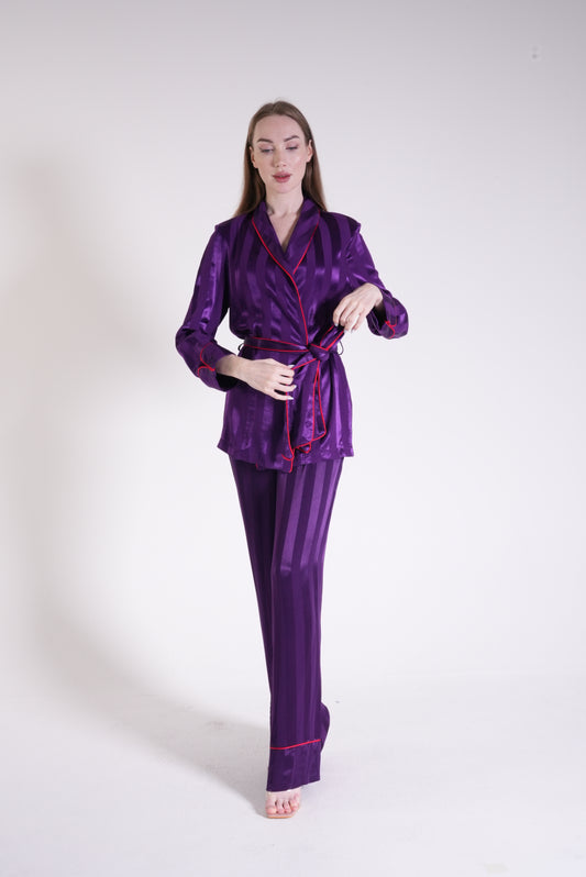 Satin Sash Tie Detail Jacket Trousers Set