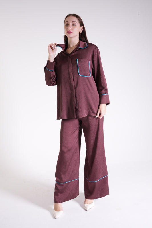 Casual Suit with Brown Stripe Detail- 2pcs