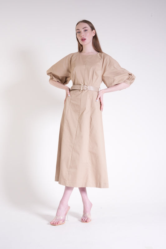 Shirt Collar Maxi Length Belted Dress