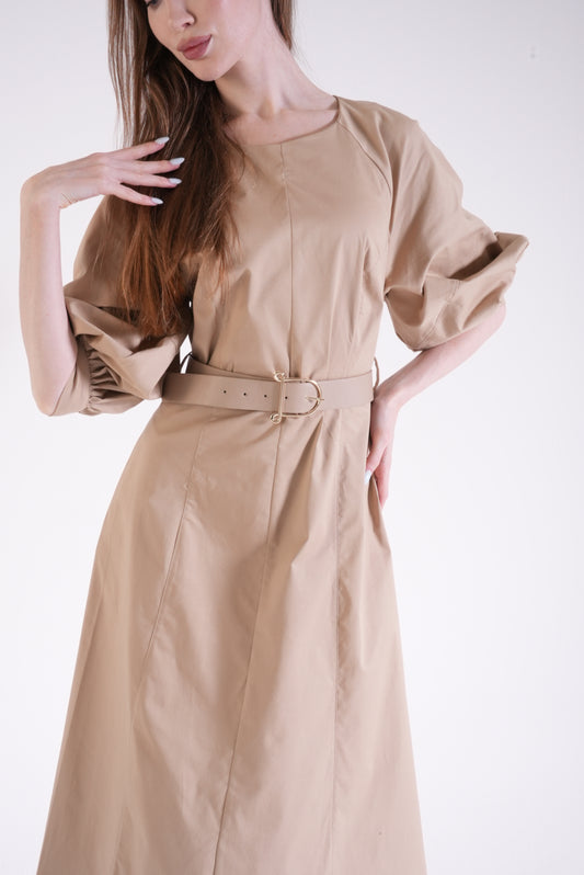 Shirt Collar Maxi Length Belted Dress