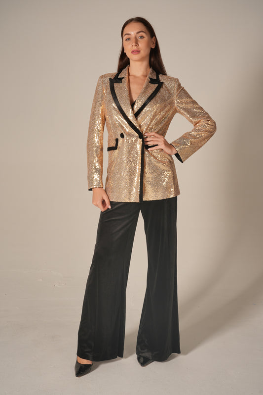 Long Sleeve Big Sequin Black Gold 3-Piece Set