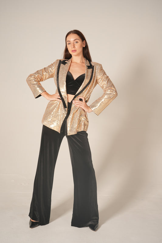 Long Sleeve Big Sequin Black Gold 3-Piece Set