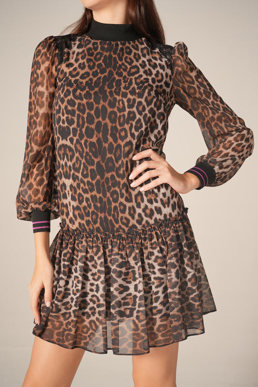 Leopard Long sleeve Casual Mini Dress