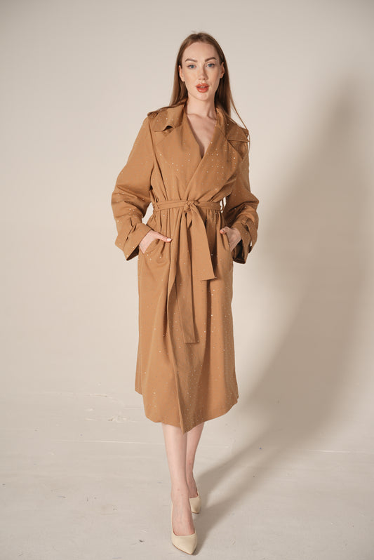 Mink Belt and Stone Detailed Trench Coat