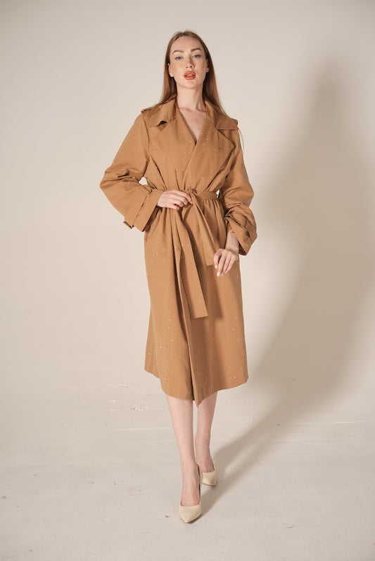 Mink Belt and Stone Detailed Trench Coat