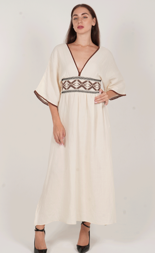 Embroidered Linen Midi Dress