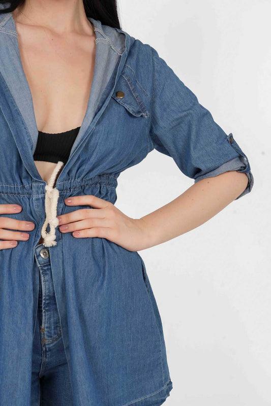 Hoody Denim Jacket with Pocket