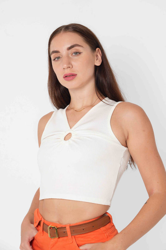 Women's White CropTop with Ring