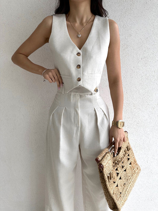 Linen Fabric Vest Pant set