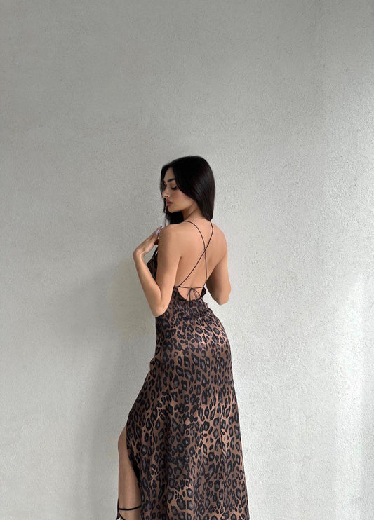 Leopard Print Satin with low back