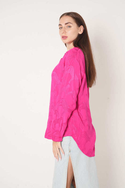 Satin Leopard Long Sleeve Shirt