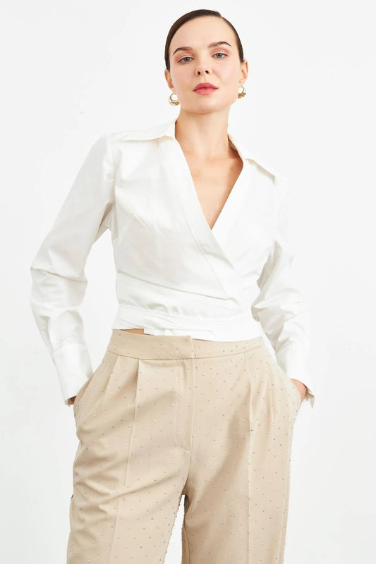 Asymmetric Shirt with Tie Detail