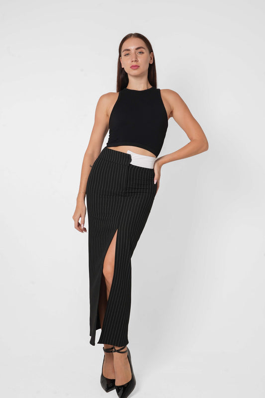 Deep Slit Maxi Length Skirt