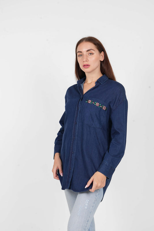 Denim Shirt with Embroidery Pocket