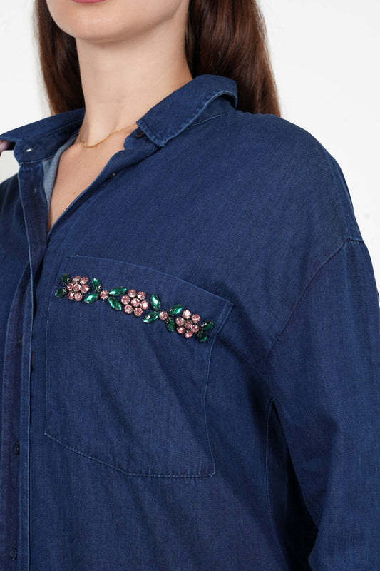 Denim Shirt with Embroidery Pocket