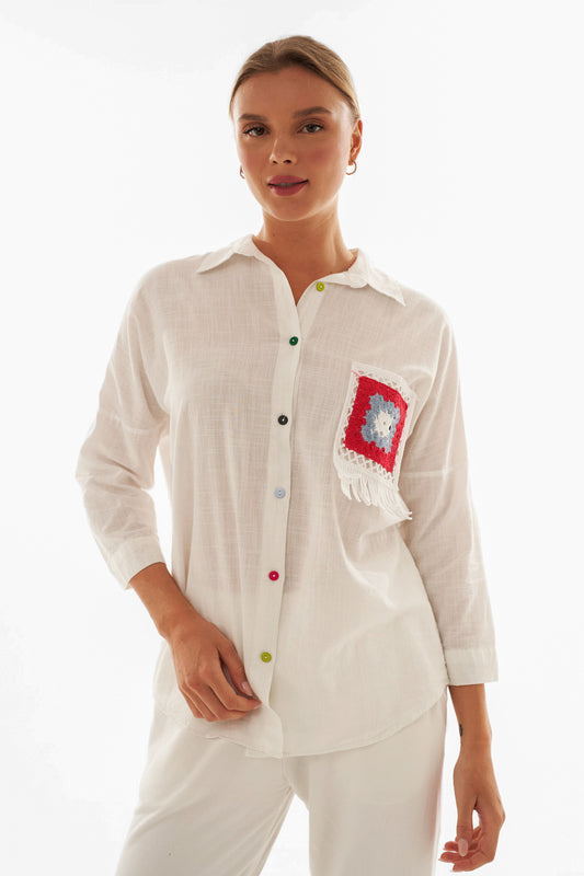 Long Sleeve Shirt with Crochet Pocket