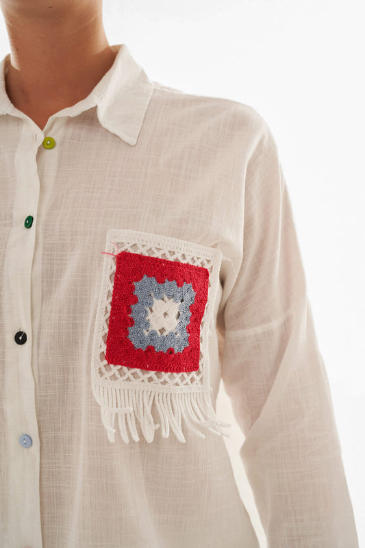 Long Sleeve Shirt with Crochet Pocket