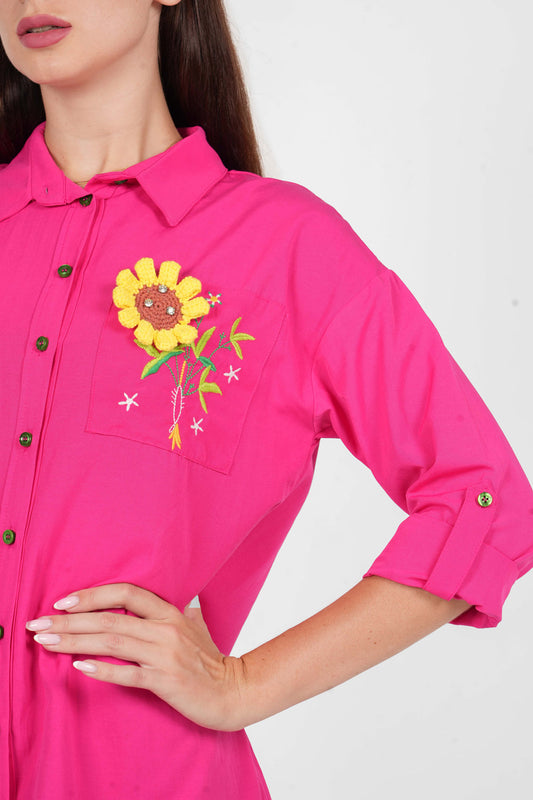 Long Sleeve Shirt with Sunflower Crochet Design