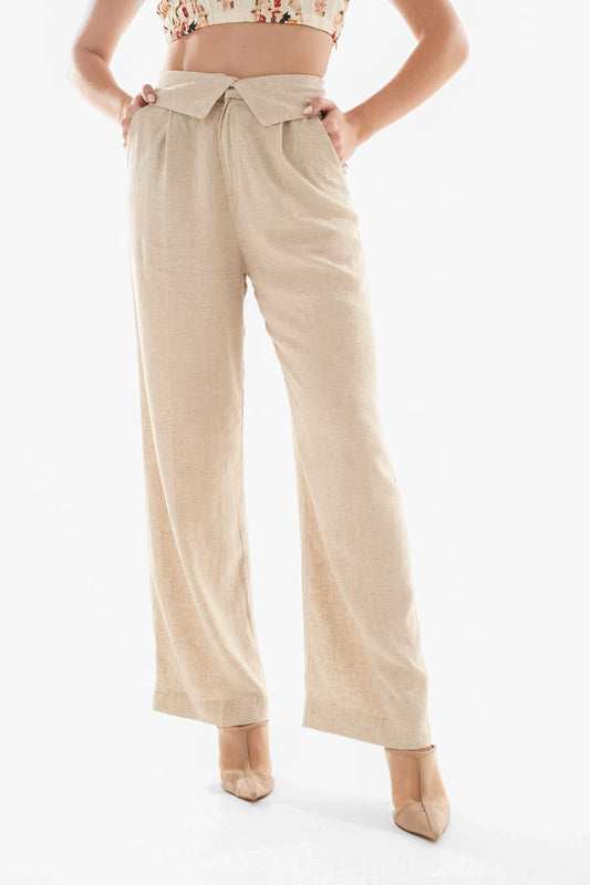 Linen Folded Waist Pants