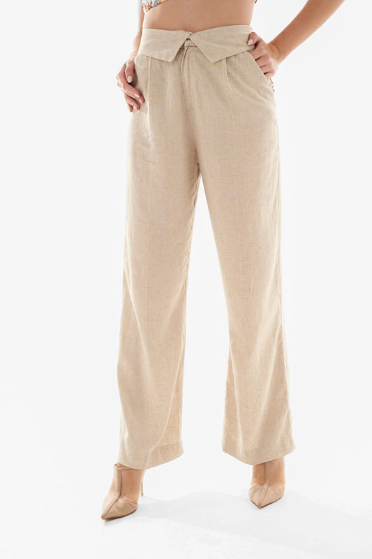 Linen Folded Waist Pants