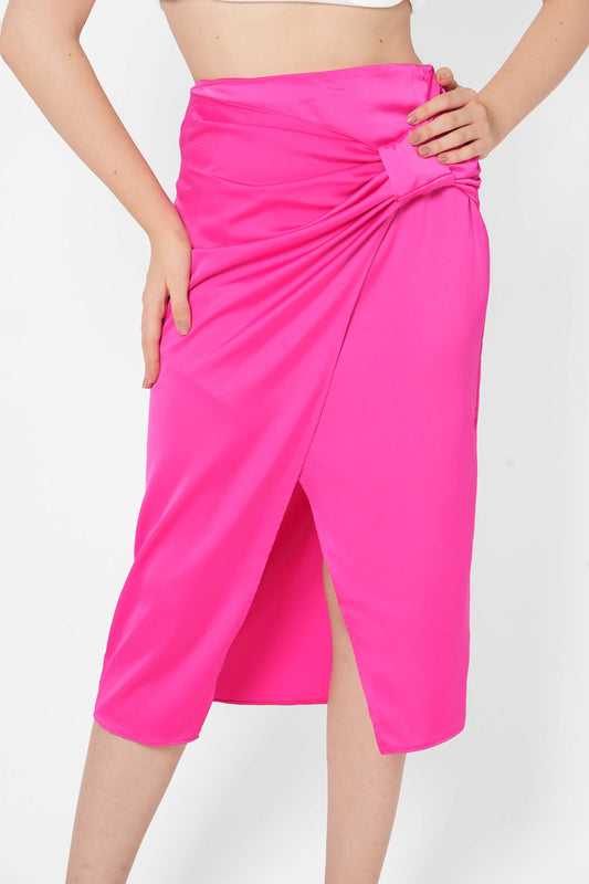 Plain Satin Skirt with Ribbon For Women